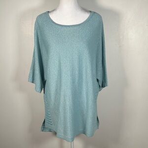Chico’s Baby Blue Sparkle Metalic oversized Top, Size 3  (XL)